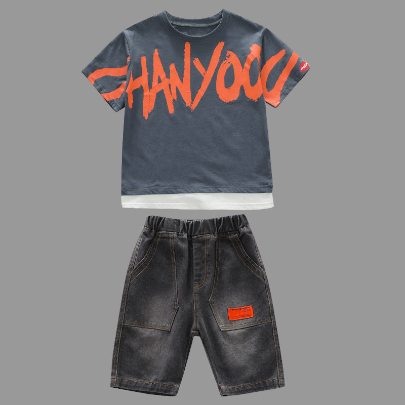 Big Boy's Short Sleeve Suit T-shirt Trendy