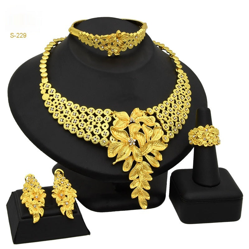 Saudi Bridal Jewelry Set – 4pcs Necklace, Bracelet, Earrings & Ring