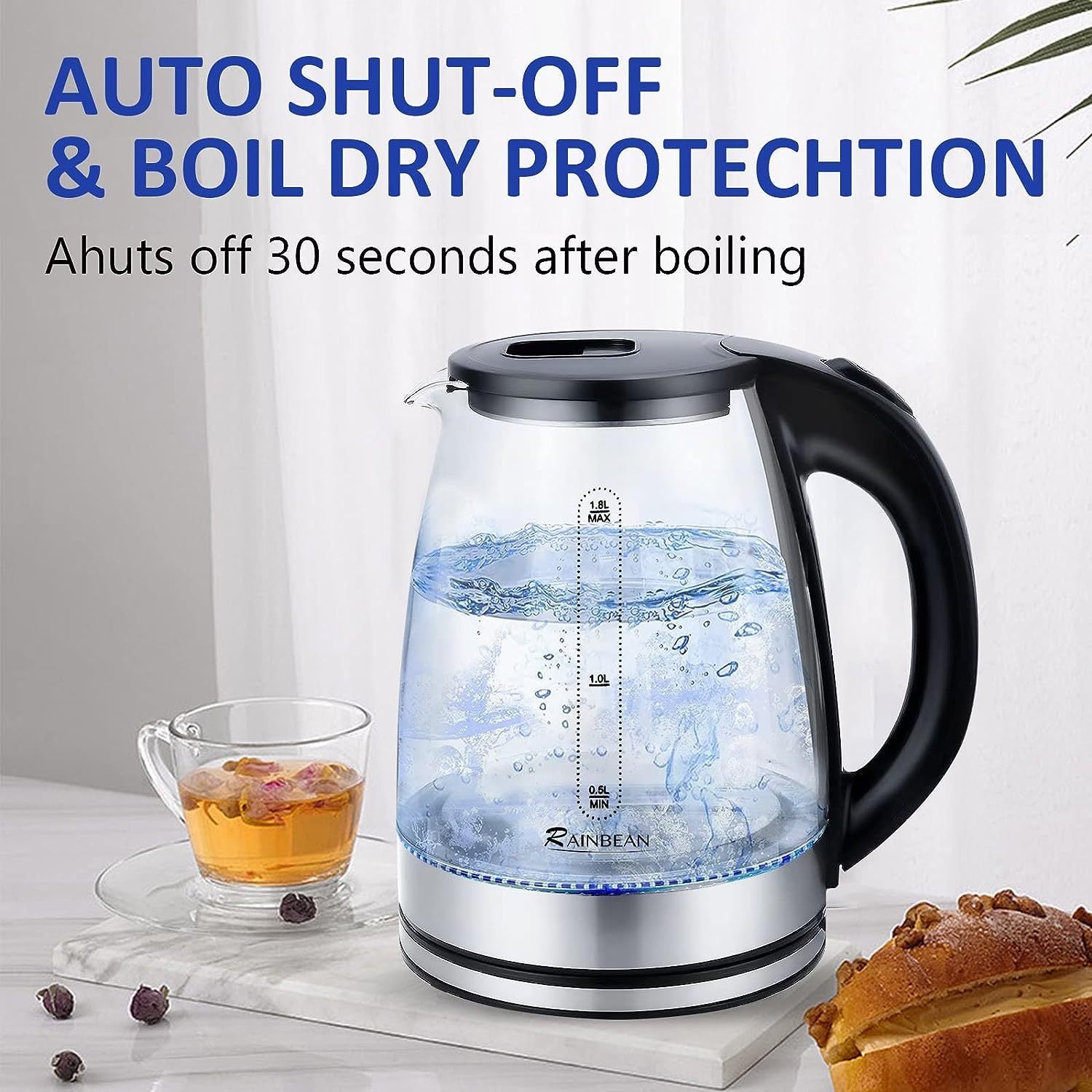 1.8L Glass Electric Kettle with LED Light