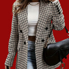 Ladies' Lapel Double Breasted Checkered Suit Jacket