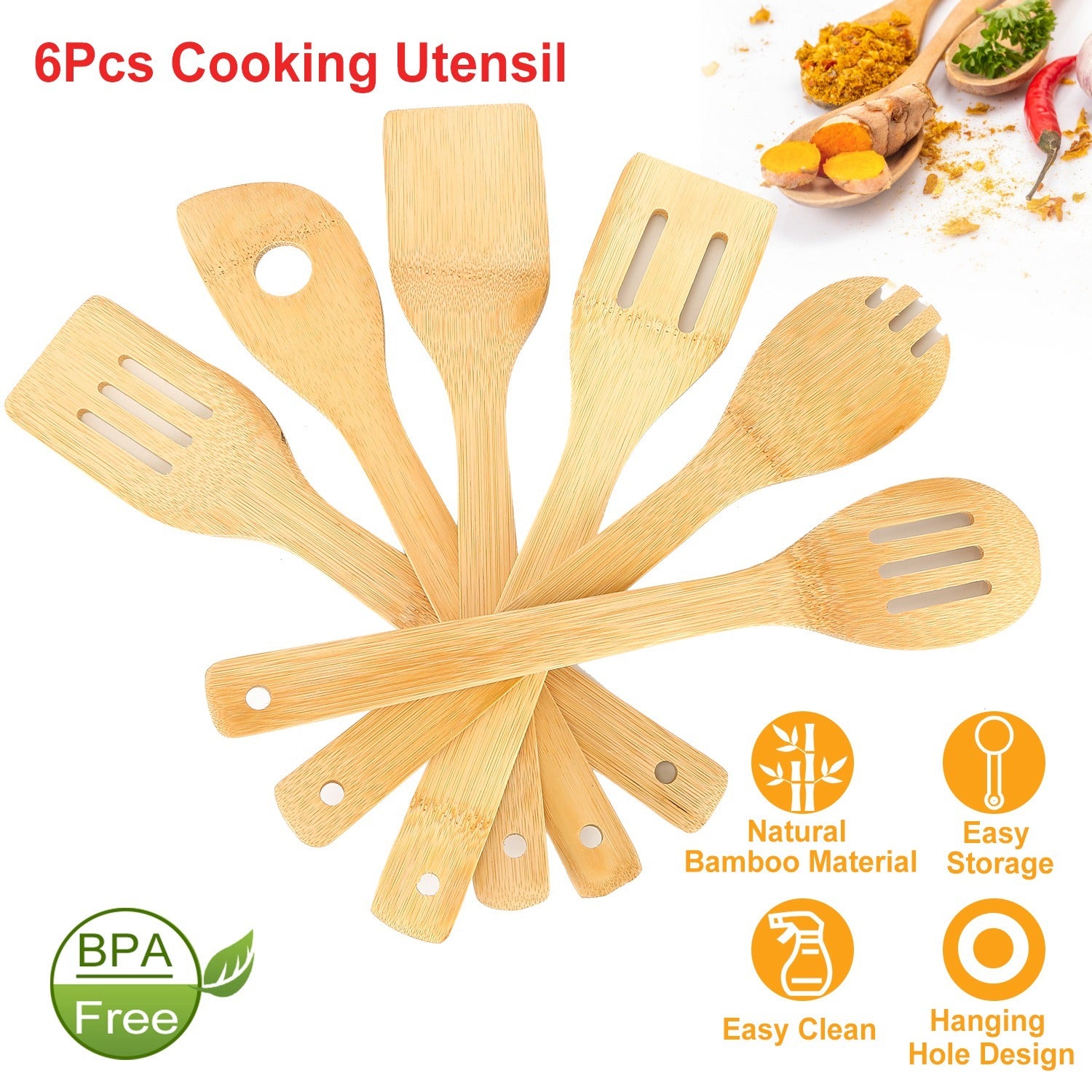 6Pcs Bamboo Wooden Cooking Utensil Set