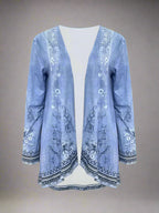 Blue Casual Printed Long Sleeve Jacket