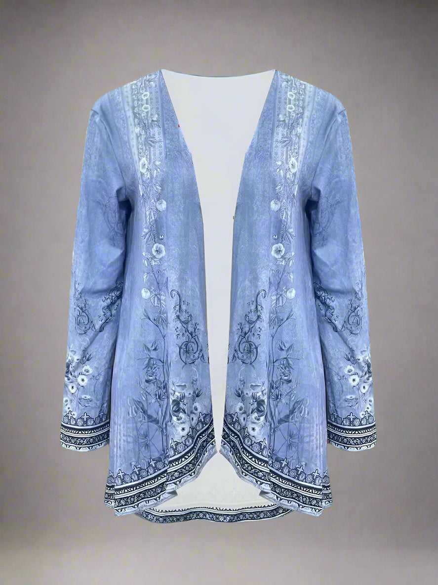 Blue Casual Printed Long Sleeve Jacket