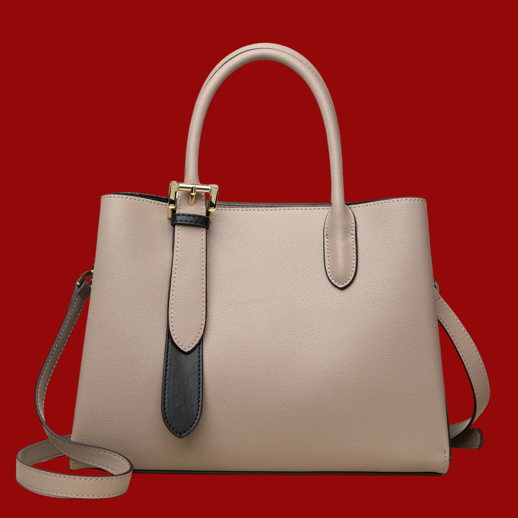 Niche Contrast-Color One-Shoulder Genuine Leather Bag