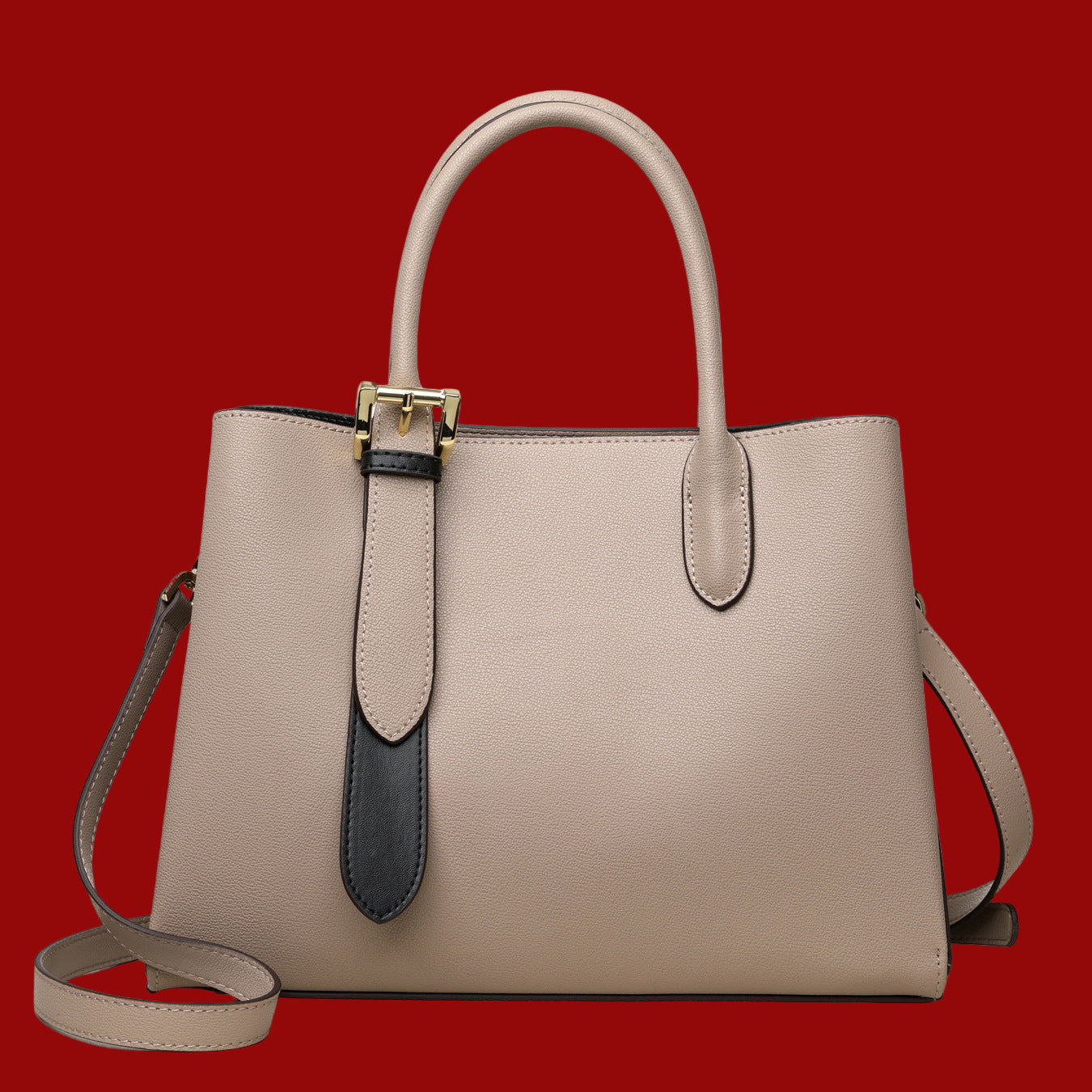 Niche Contrast-Color One-Shoulder Genuine Leather Bag