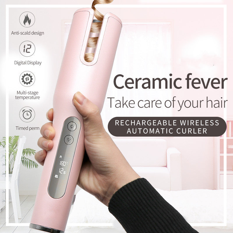 Wireless Automatic Hair Curler – USB Rechargeable, LCD Display, Ceramic Heating