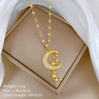 Moon Tassel Light Luxury Full Diamond Necklace