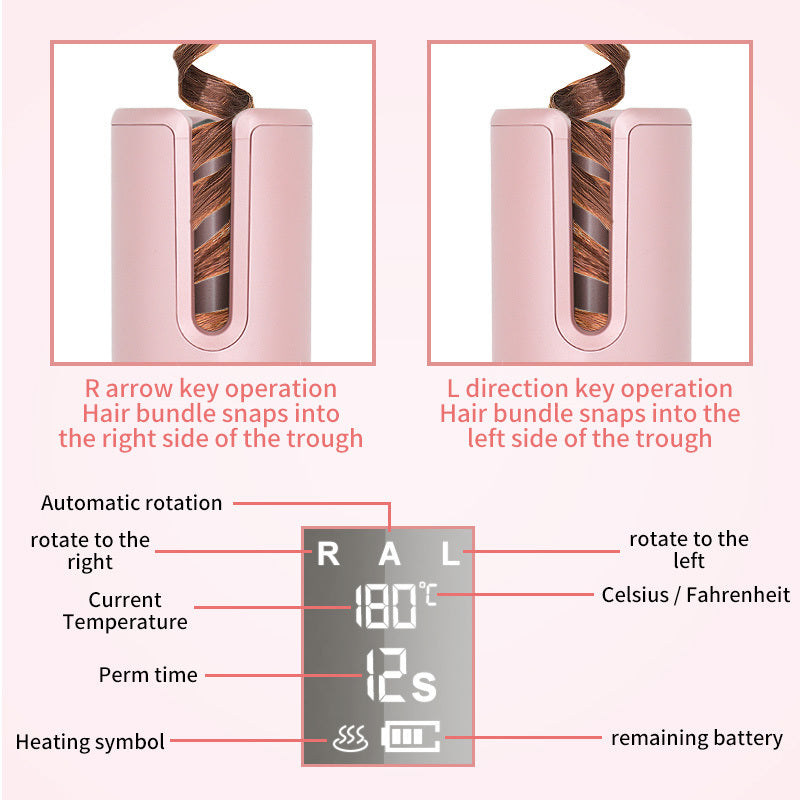 Wireless Automatic Hair Curler – USB Rechargeable, LCD Display, Ceramic Heating