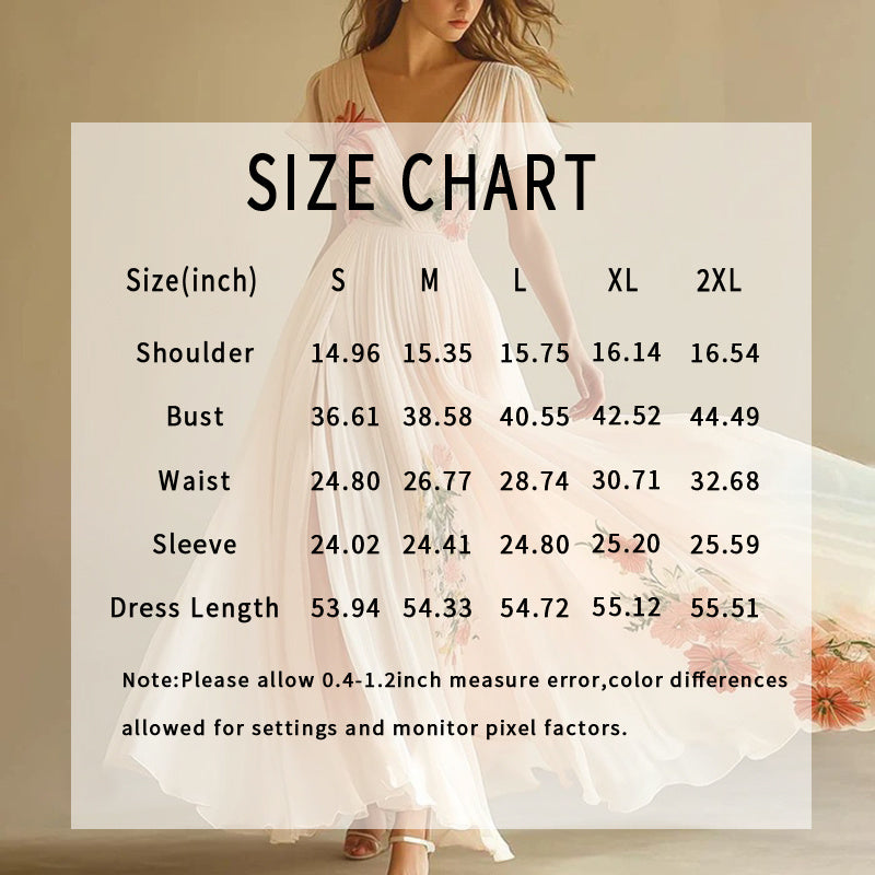 Floral V-Neck Pleated Chiffon Maxi Dress
