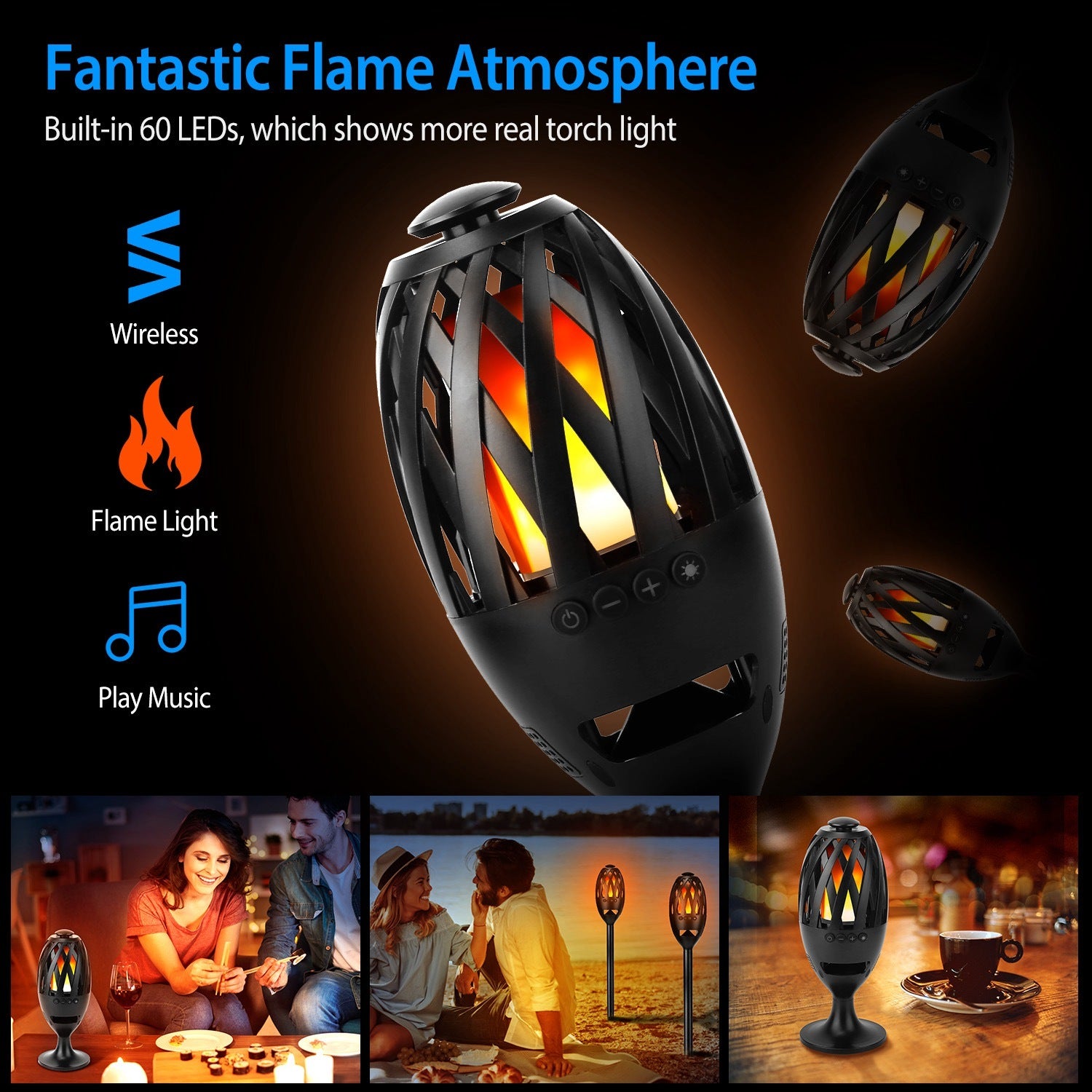 LED Flame Torch Bluetooth Speaker