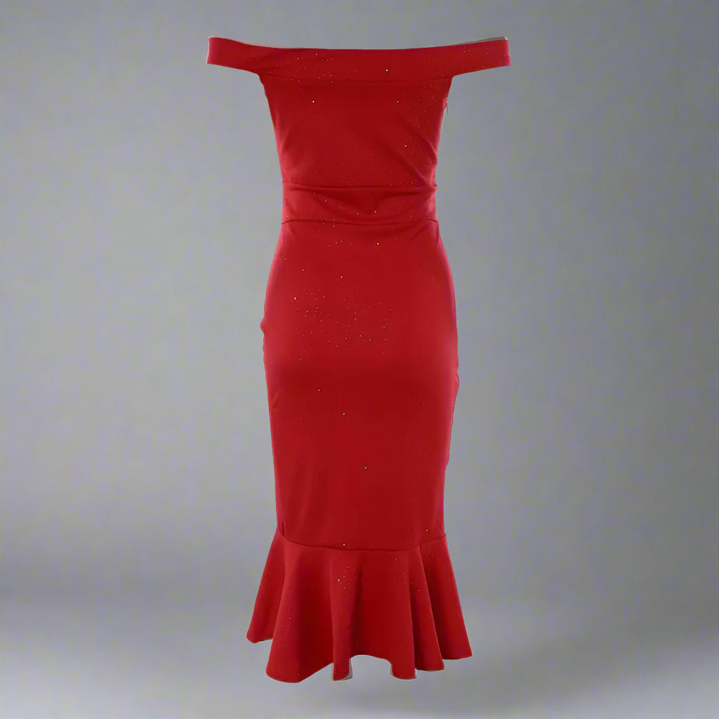Ruffled High-Slit Off-Shoulder Party Dress