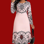 Ladies' Round Neck Printed Fashionable Dress