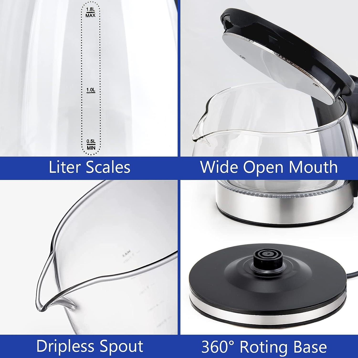 1.8L Glass Electric Kettle with LED Light