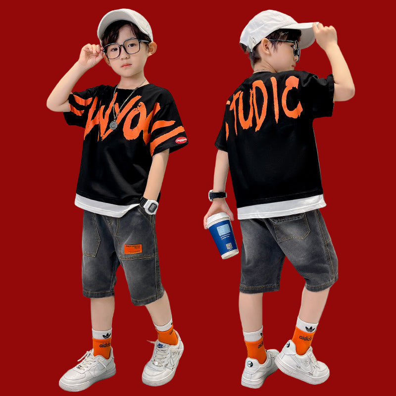 Big Boy's Short Sleeve Suit T-shirt Trendy