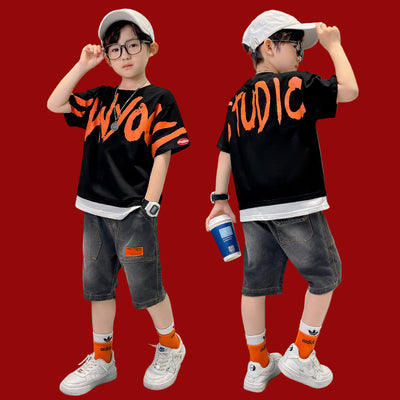 Big Boy's Short Sleeve Suit T-shirt Trendy