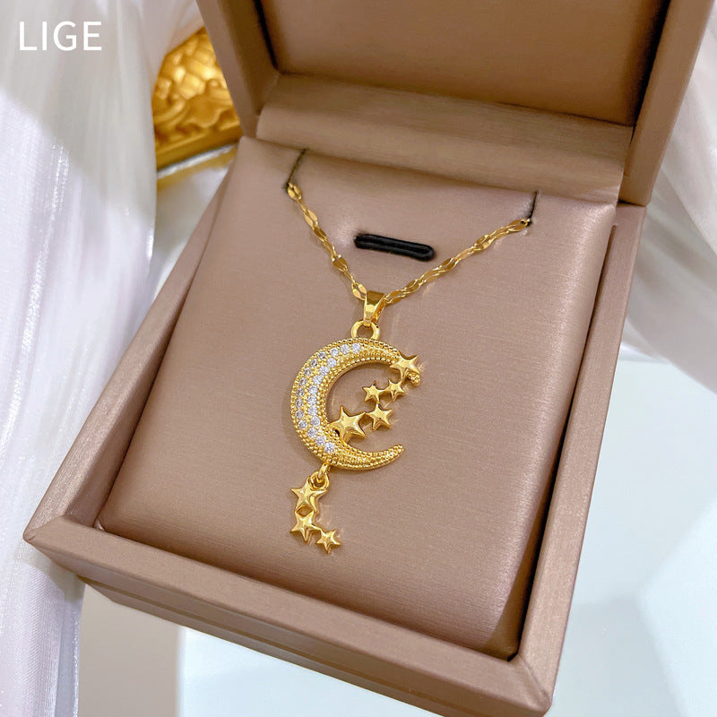 Moon Tassel Light Luxury Full Diamond Necklace