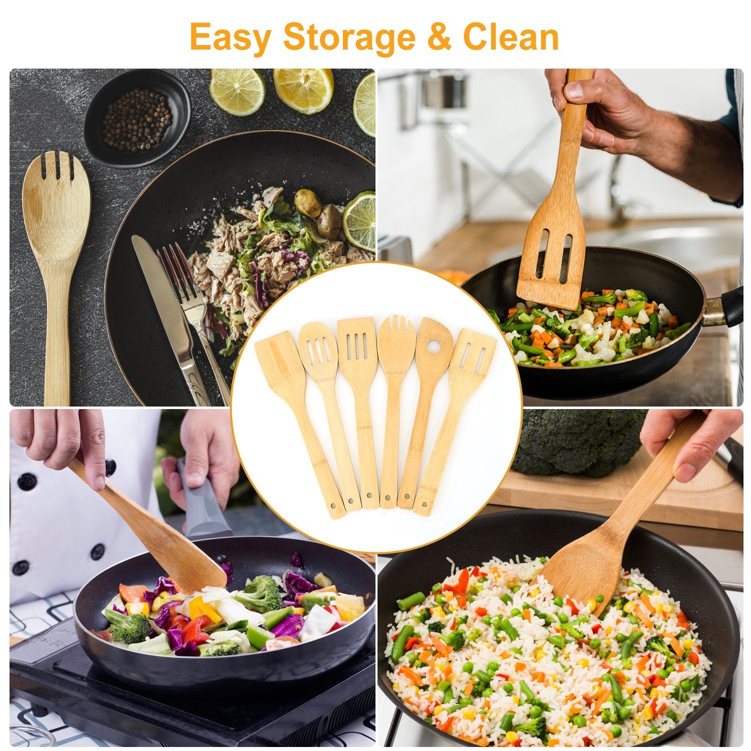 6Pcs Bamboo Wooden Cooking Utensil Set