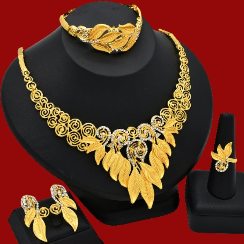 Saudi Bridal Jewelry Set – 4pcs Necklace, Bracelet, Earrings & Ring