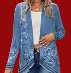 Blue Casual Printed Long Sleeve Jacket