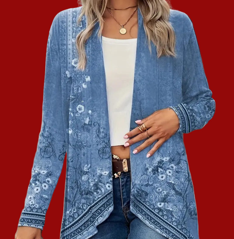 Blue Casual Printed Long Sleeve Jacket