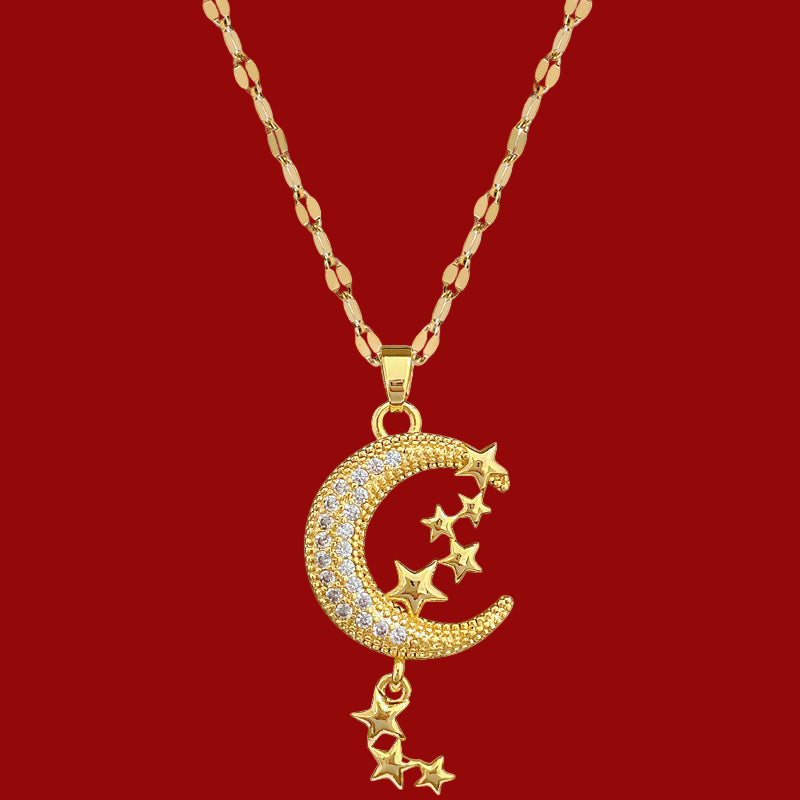Moon Tassel Light Luxury Full Diamond Necklace