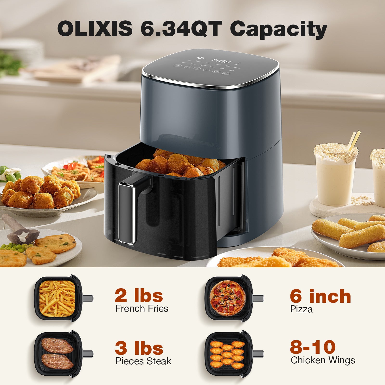 6QT 12-in-1 Square Air Fryer with Window