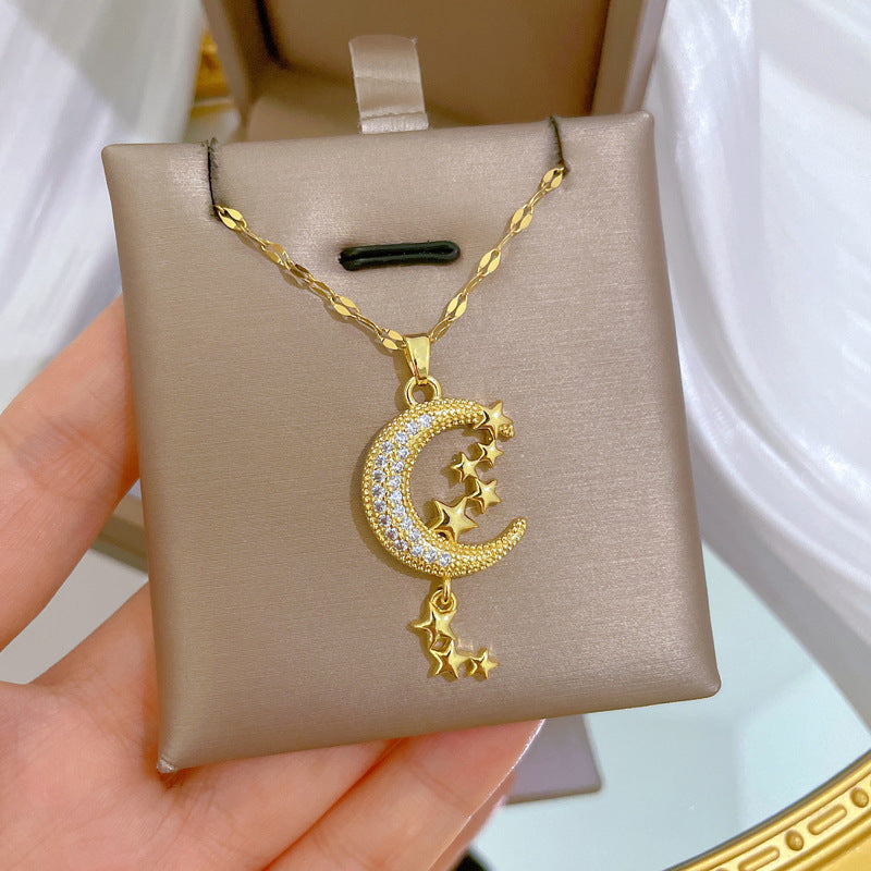 Moon Tassel Light Luxury Full Diamond Necklace