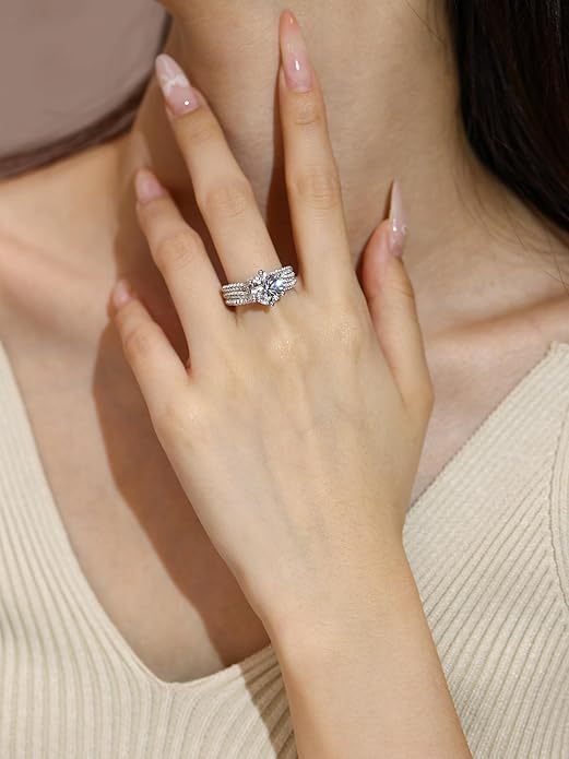 5ct Moissanite Engagement Ring – Sterling Silver, D Color VVS1