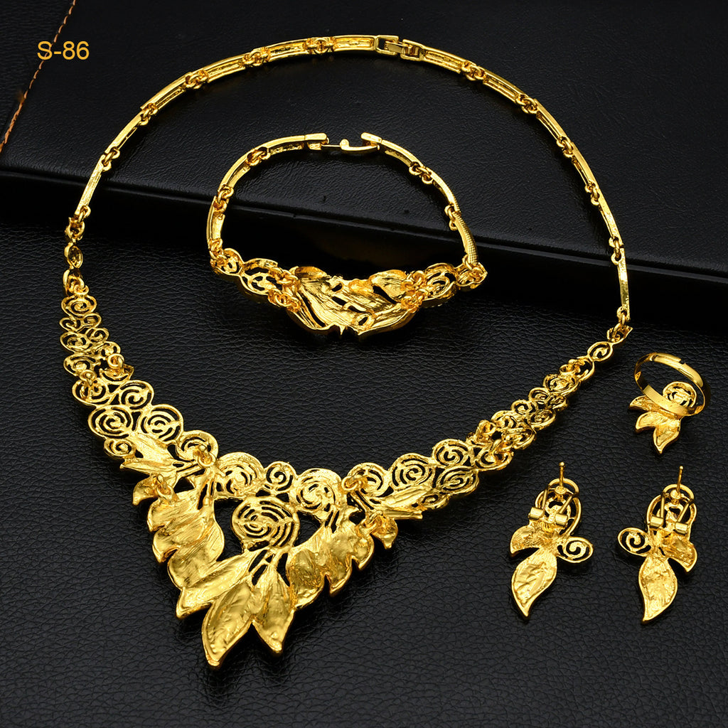 Saudi Bridal Jewelry Set – 4pcs Necklace, Bracelet, Earrings & Ring