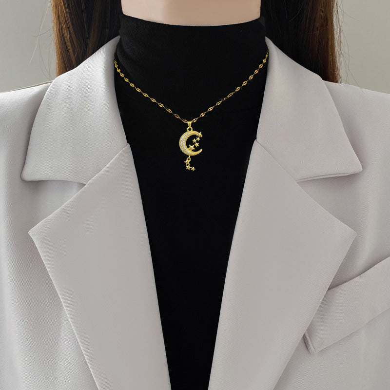 Moon Tassel Light Luxury Full Diamond Necklace