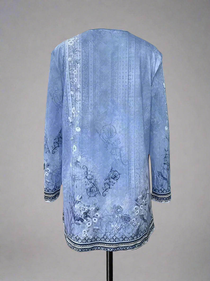 Blue Casual Printed Long Sleeve Jacket
