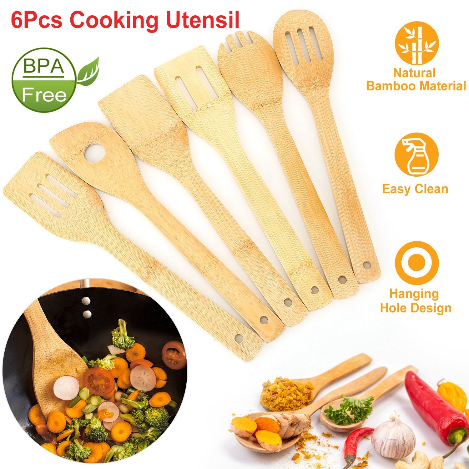 6Pcs Bamboo Wooden Cooking Utensil Set